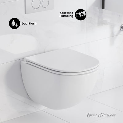 St. Tropez Wall-Hung Toilet Bundle 0.8/1.6 GPF Dual Flush in Glossy White with Flush Plate