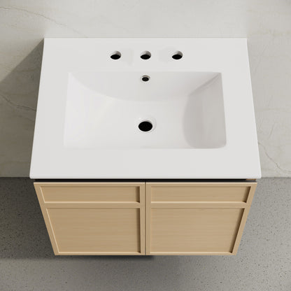 St. Tropez 24" Wall-Mounted Bathroom Vanity in Natural Oak with 3-Hole Widespread Sink Top