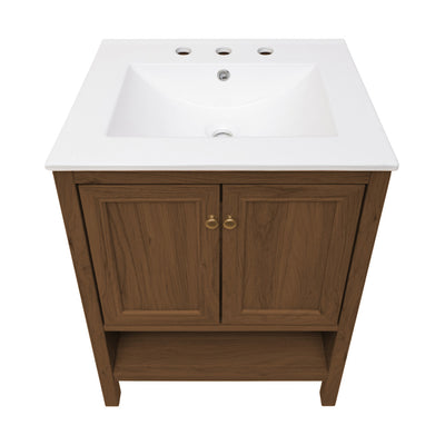 Chateau 24" Freestanding Bathroom Vanity in Brown Oak with 3-Hole Widespread Sink Top