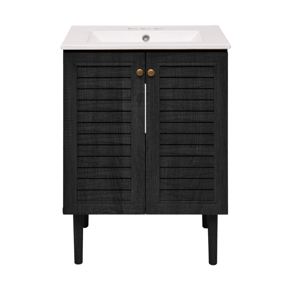 Bron 24" Freestanding Bathroom Vanity in Black Oak with 3-Hole Centerset Sink Top