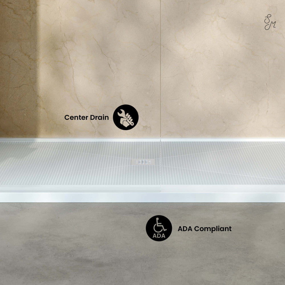 Alliance 64 x 36 ADA Shower Pan Base with Center Drain in Glossy White