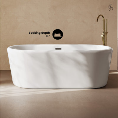 Nanterre 68" Soaking Freestanding Bathtub in Glossy White, Drain Included