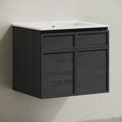 St. Tropez 24" Wall-Mounted Bathroom Vanity in Black Oak with Sink Top