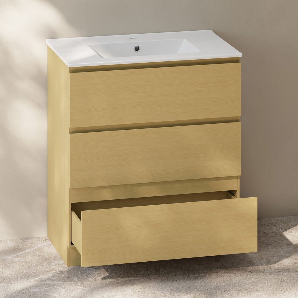 Liberte 30" Freestanding Bathroom Vanity in Natural Oak with Sink Top