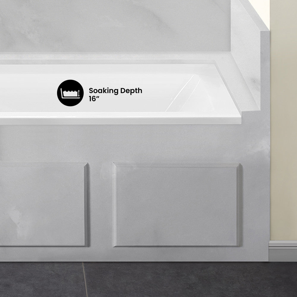 Voltaire 60 x 32 Left Drain Soaking Alcove Bathtub in Glossy White with Integrated Overflow, Drain Included