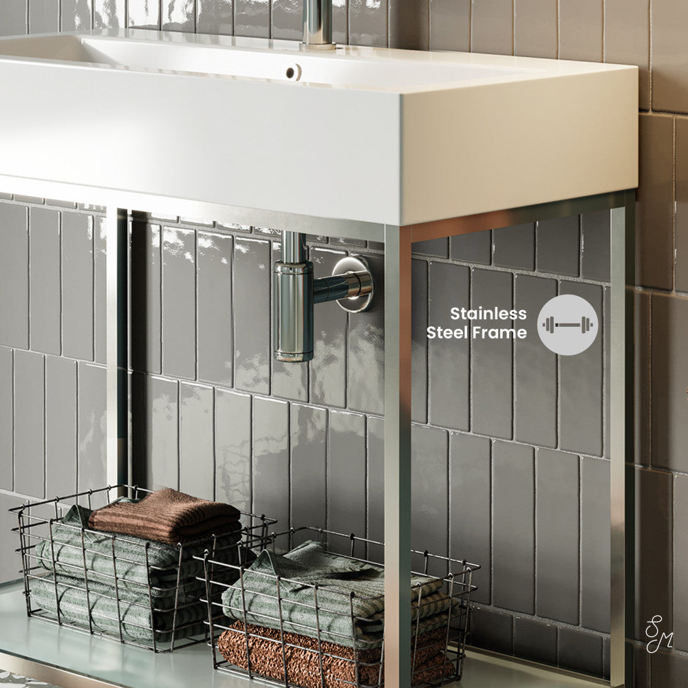 Pierre 32" Open Shelf Chrome Frame Freestanding Bathroom Vanity with Sink Top