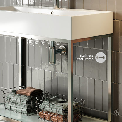 Pierre 32" Open Shelf Chrome Frame Freestanding Bathroom Vanity with Sink Top