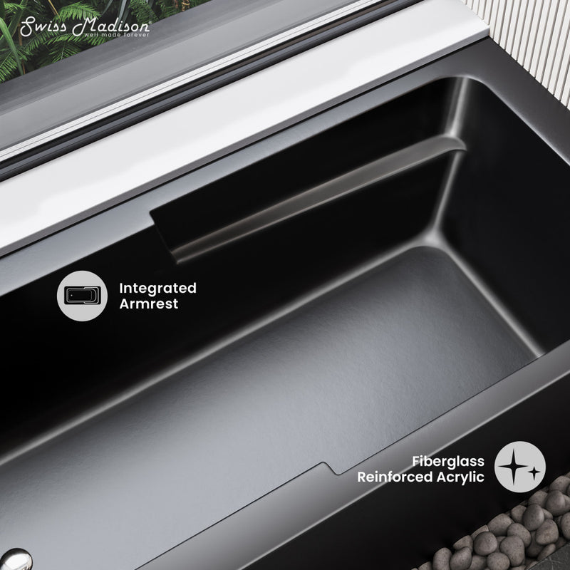 Voltaire 60 x 30 Skirted Left Drain Soaking Apron Bathtub in Matte Black with Integrated Overflow and Armrest, Drain Included