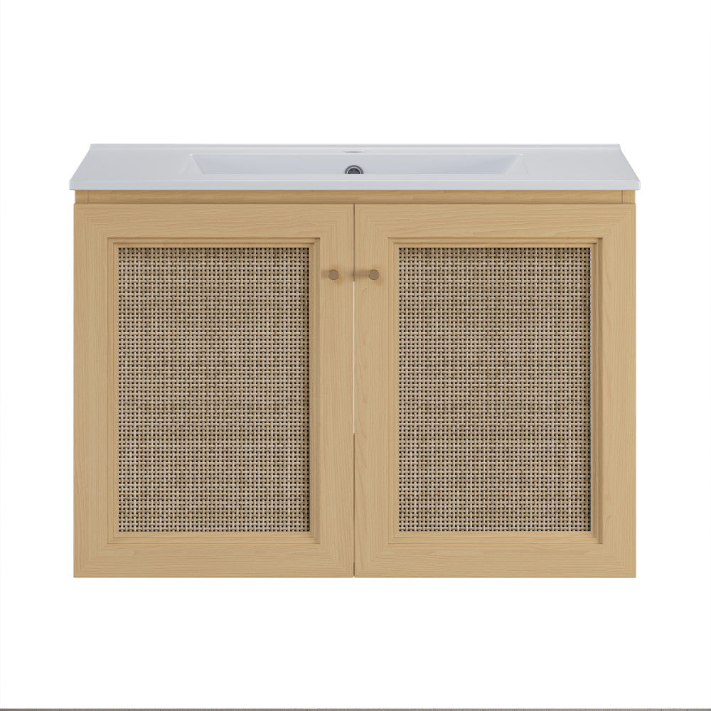 Classe 30" Wall-Mounted Bathroom Vanity in Natural Oak with Single Faucet Hole Vanity Top
