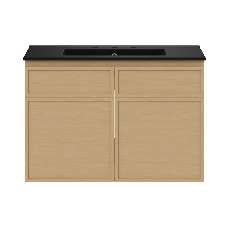 St. Tropez 30" Wall-Mounted Bathroom Vanity in Natural Oak with Black 3-Hole Widespread Sink Top