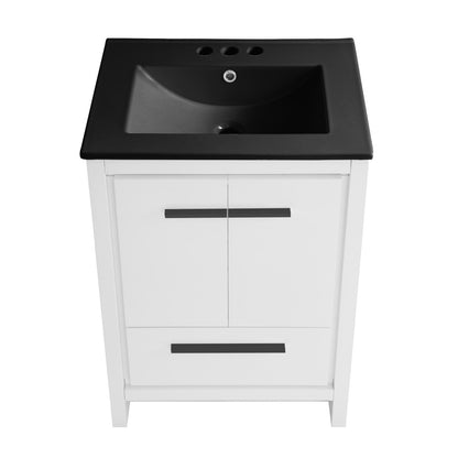 Virage 24 in. White Bathroom Vanity With Black, 3-Hole Ceramic Sink Top