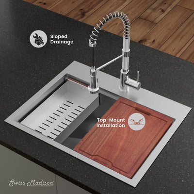 Ravi Single Basin 30 x 22 Topmount Kitchen Workstation Sink