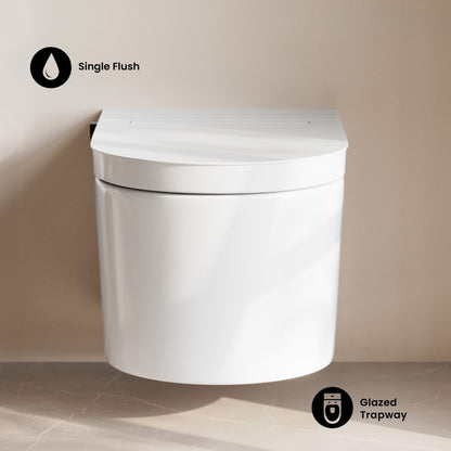 Hugo H Wall-Hung Toilet in Glossy White with Manual Bidet and Supporting Frame
