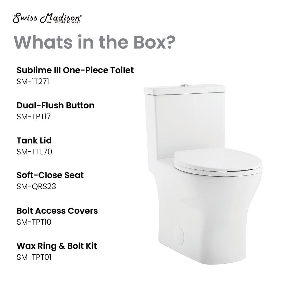 Round one-piece toilet with Dual-Flush 0.95/1.26 gpf and soft-close seat, skirted trapway design.