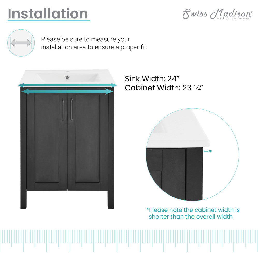 Avallon 24" Freestanding Bathroom Vanity in Black with Sink Top