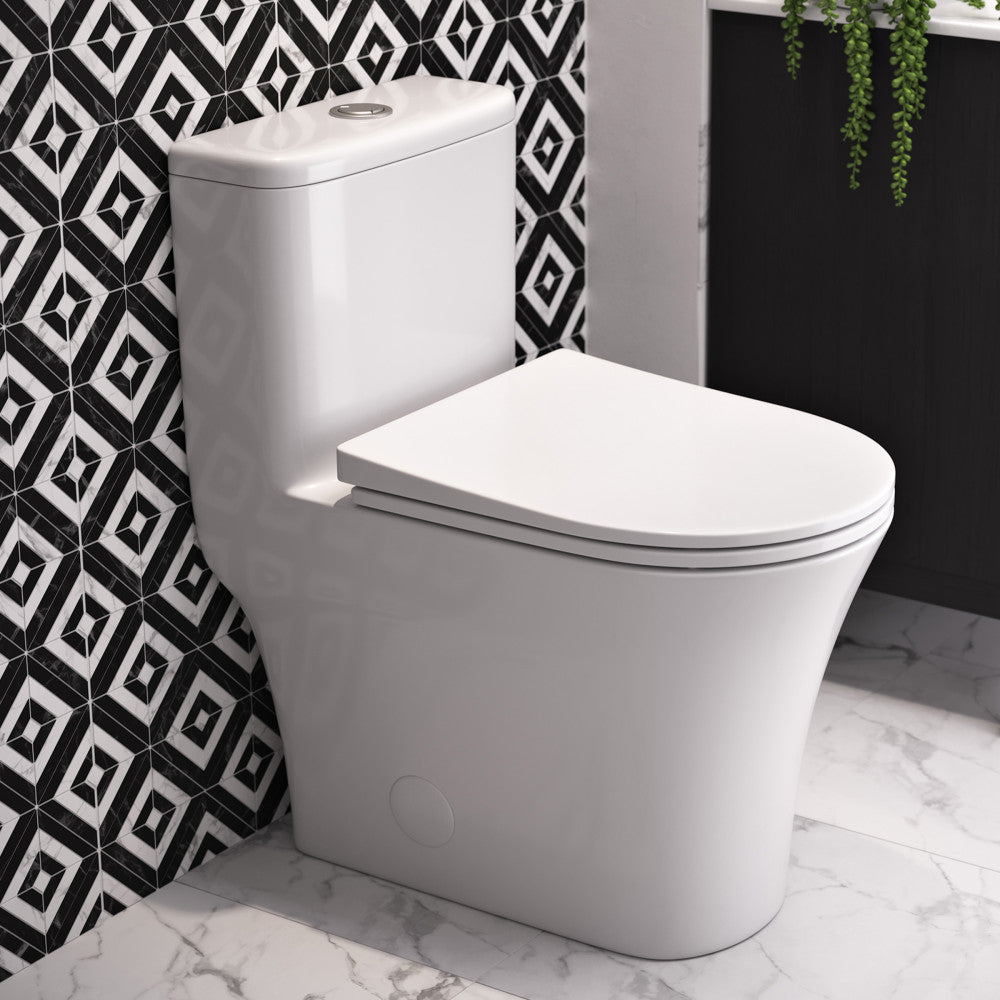 Cascade One-Piece 12" Rough-in 1.1/1.6 GPF Single Vortex Dual Flush Compact Toilet in Glossy White
