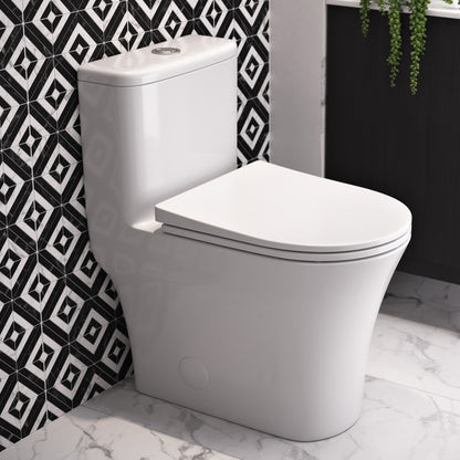 Cascade One-Piece 12" Rough-in 1.1/1.6 GPF Single Vortex Dual Flush Compact Toilet in Glossy White