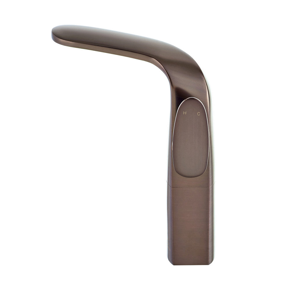 Single-handle high arc bathroom faucet in oil rubbed bronze, Château design.