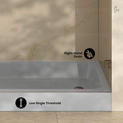 Voltaire 60 x 30 Shower Pan Base with Right Drain in Glossy Gray