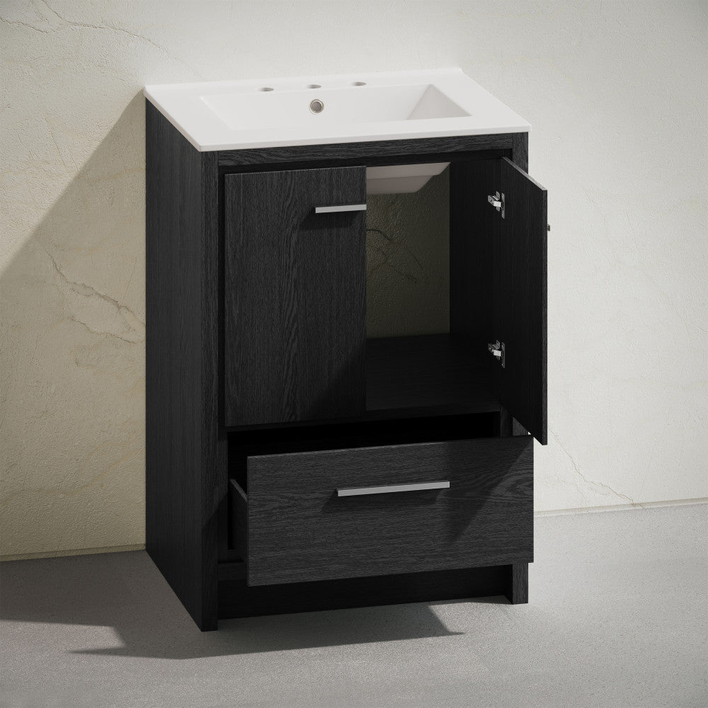 Virage 24" Freestanding Bathroom Vanity in Black Oak with 3-Hole Widespread Sink Top