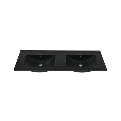 48" Zero Hole Double Basin Vanity Sink Top in Matte Black