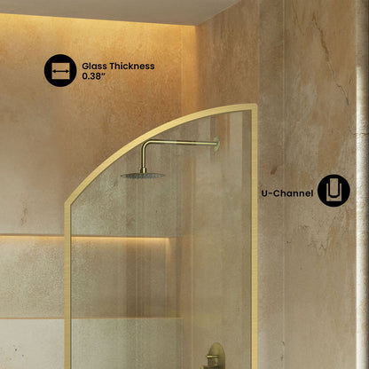 Demi 34 x 58 Framed Fixed 3/8 in. (10mm) Clear Tempered Glass Tub Door with Gold Brushed Frame