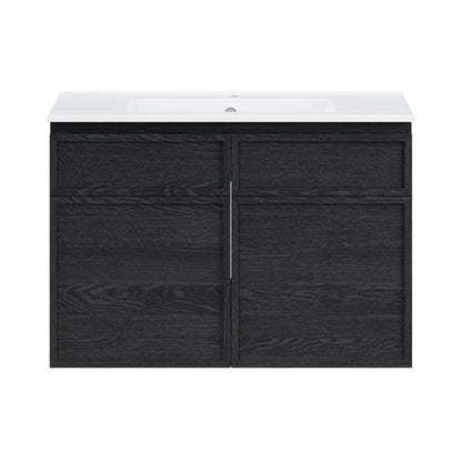 St. Tropez 30" Wall-Mounted Bathroom Vanity in Black Oak with Sink Top