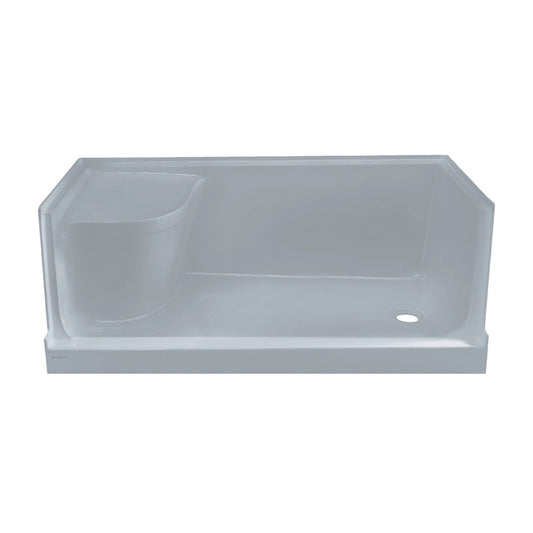 Aquatique 60" x 32" Single Threshold Shower Base With Right Hand Drain and Integral Left Hand Seat in Gray