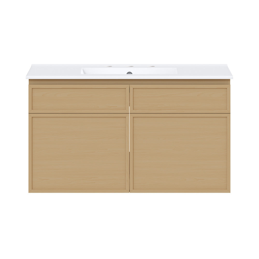 St. Tropez 36" Wall-Mounted Bathroom Vanity in Natural Oak with 3-Hole Widespread Sink Top