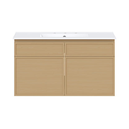 St. Tropez 36" Wall-Mounted Bathroom Vanity in Natural Oak with 3-Hole Widespread Sink Top
