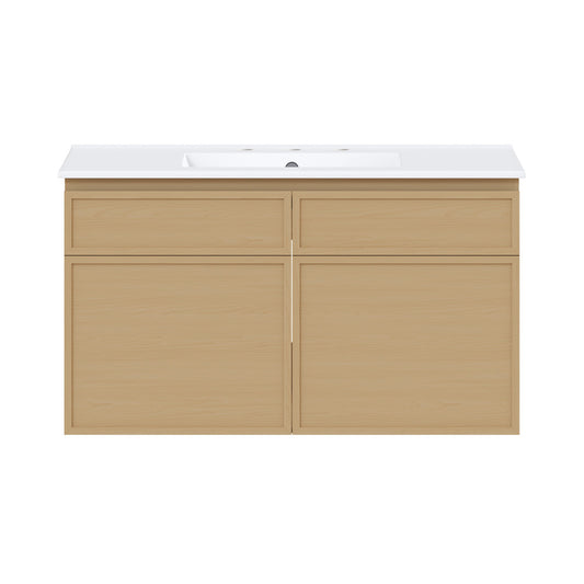 St. Tropez 36" Wall-Mounted Bathroom Vanity in Natural Oak with 3-Hole Widespread Sink Top
