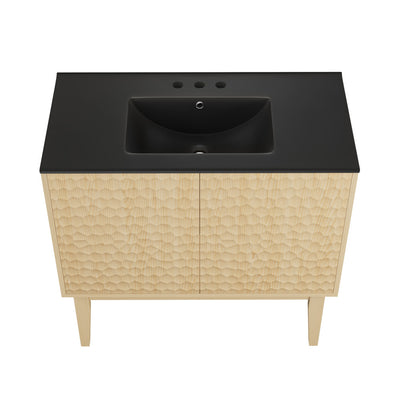 Bosse 36" Freestanding Bathroom Vanity in Natural Oak with Black 3-Hole Widespread Sink Top