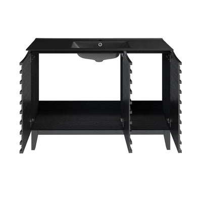 Cascade 48 in. Black Oak Bathroom Vanity With Black Ceramic Sink Top