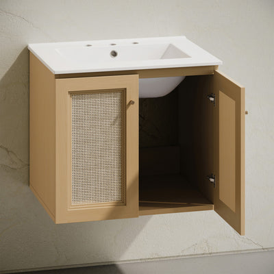 Classe 24" Wall-Mounted Bathroom Vanity in Natural Oak with Widespread Faucet Holes Vanity Top