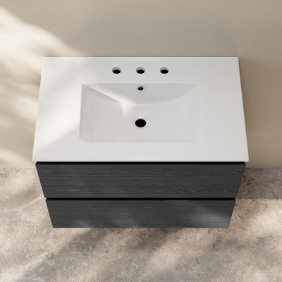 Liberte 30" Wall-Mounted Bathroom Vanity in Black Oak with 3-Hole Widespread Sink Top