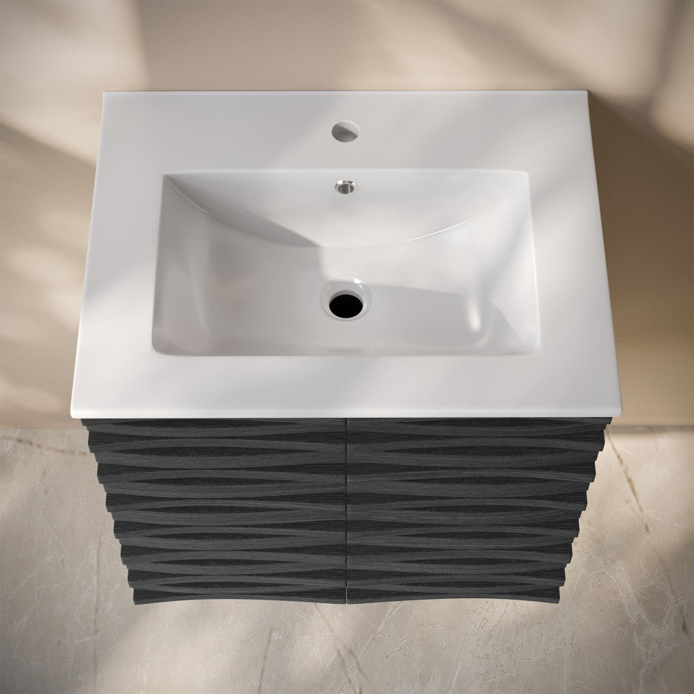 Cascade 24" Wall-Mounted Bathroom Vanity in Black Oak with Sink Top