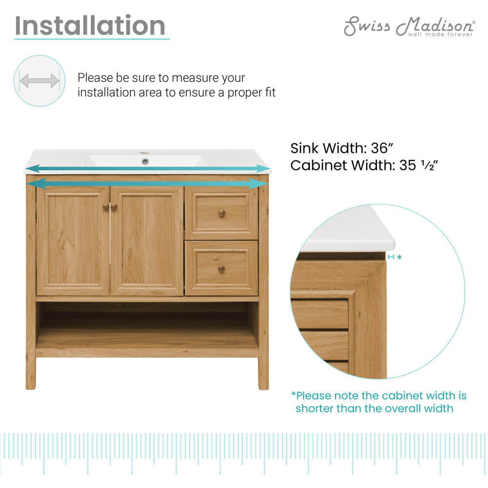 Chateau 36" Freestanding Bathroom Vanity in Golden Oak with Sink Top