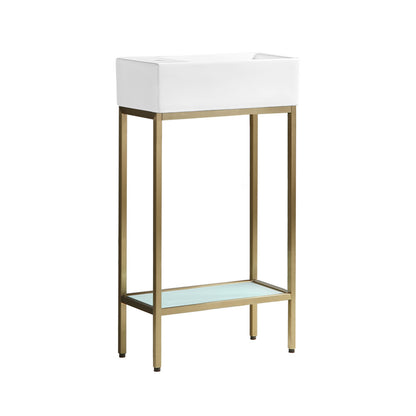 Pierre 19.5" Freestanding Bathroom Vanity with Open Shelf and Brushed Gold Metal Frame