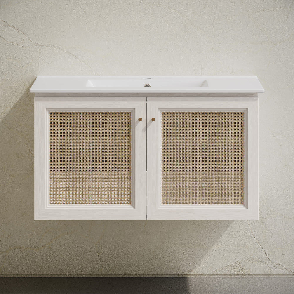 Classe 36" Wall-Mounted Bathroom Vanity in White Oak with Single Faucet Hole Vanity Top
