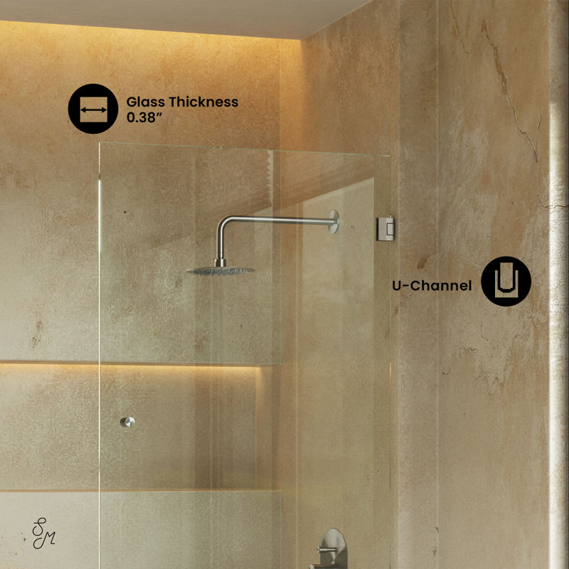 Voltaire 24 x 58 Frameless Pivot 3/8 in. (10mm) Ultra Clear Tempered Glass Tub Door with Nickel Brushed Hardware