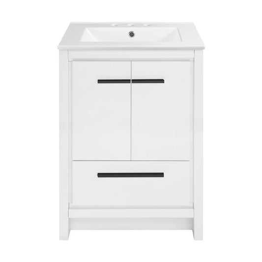 Virage 24 in. White Bathroom Vanity With White, 3-Hole Ceramic Sink Top