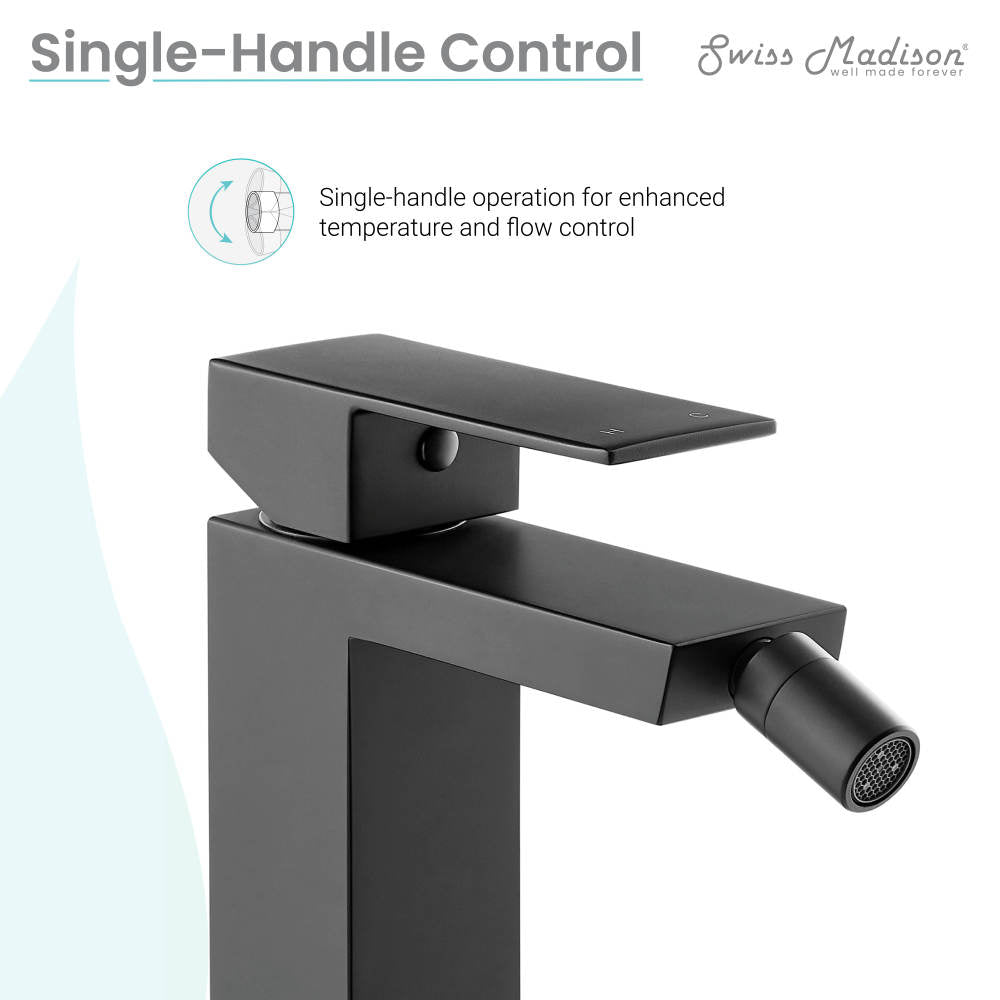 Single-handle bidet faucet in matte black, sleek modern angular design.