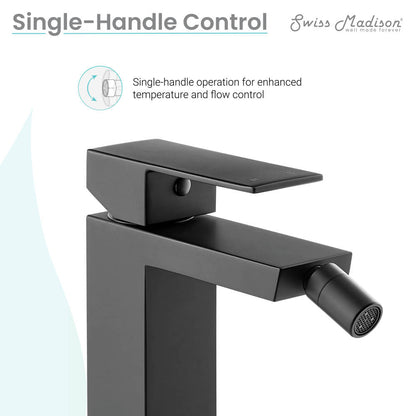 Single-handle bidet faucet in matte black, sleek modern angular design.