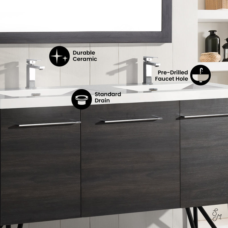 Annecy 60" Freestanding Bathroom Vanity in Black Walnut with Sink Top