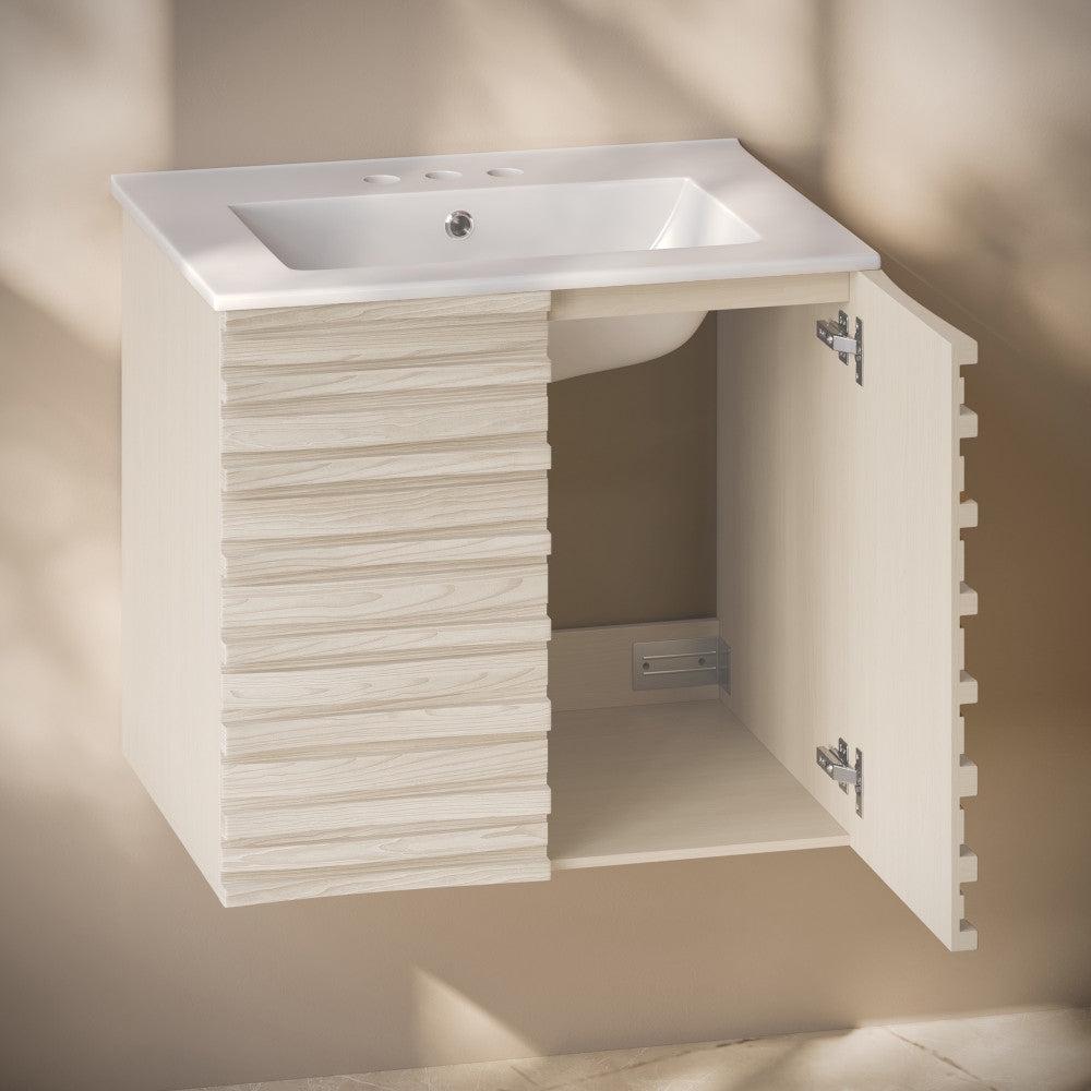 Cascade 24" Wall-Mounted Bathroom Vanity in White Oak with 3-Hole Centerset Sink Top