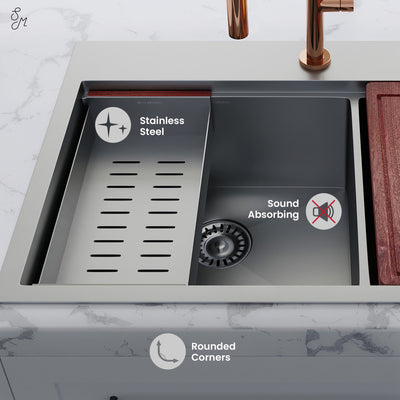 Ravi Dual Basin 33 x 22 Topmount Kitchen Workstation Sink