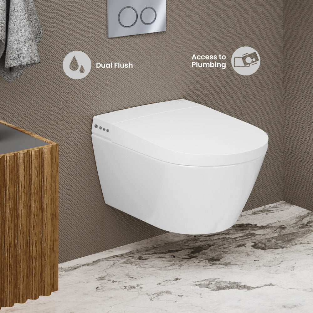 Pur Smart Wall-Hung Toilet with Bidet Bundle with Square Chrome Actuator