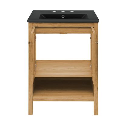 Chateau 24" Freestanding Bathroom Vanity in Golden Oak with Black 3-Hole Centerset Sink Top
