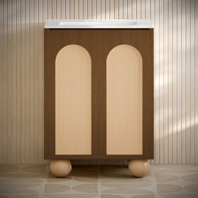 Plaisir II 24" Freestanding Bathroom Vanity in Brown Oak with 3-Hole Centerset Sink Top