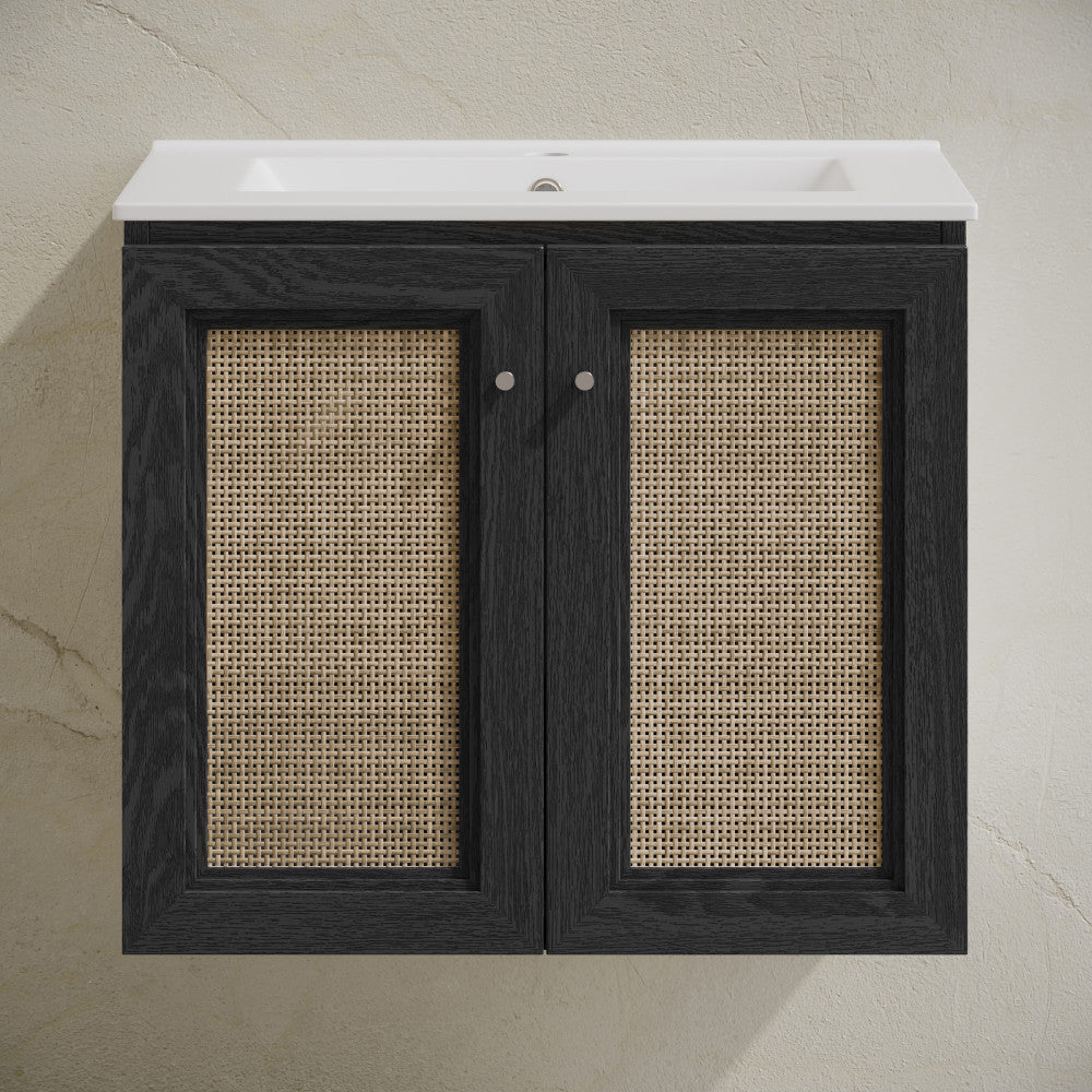 Classe 24" Wall-Mounted Bathroom Vanity in Black Oak with Single Faucet Hole Vanity Top